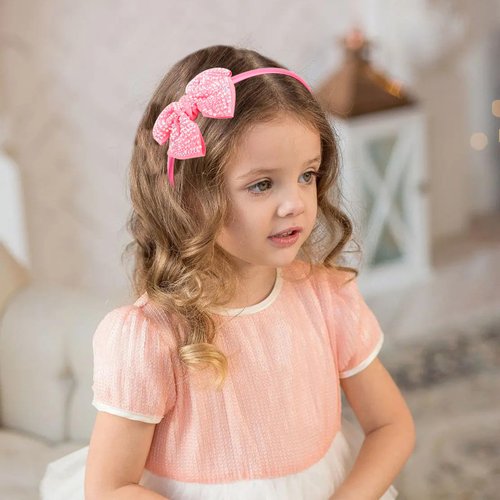 CIEHER Bow Headbands for Girls, Sparkling Rhinestone Bow Hairbands for Girls Bow Hair Accessories Girls Costume Accessories - Rose Pink