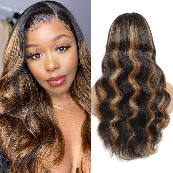 Yunwujie Ombre Highlight Lace Front Wigs Human Hair Colored 1B/30 Honey Blonde Glueless Pre Plucked Wigs Human Hair 13x4 Lace Wigs Human Hair For Women 180% Density 24inch
