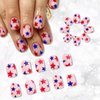 24 Pcs Independence Day Press on Nails Short Square Nails Stick on Nails Matte Fake Nails with Star Design Red Blue Star Patriotic 4th of July False Nails for Women DIY Independence Day Nails Supply