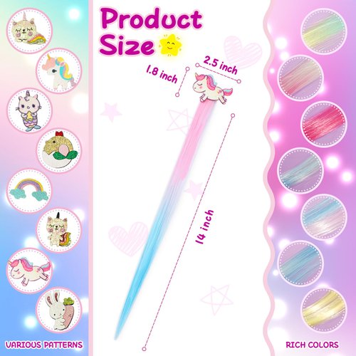 16 Pcs Hair Clips for Girls, Animal Straight Rainbow Hair Extensions for Kids, Little Girl Hair Clips Accessories for Girls Toddler Kids Ponytails