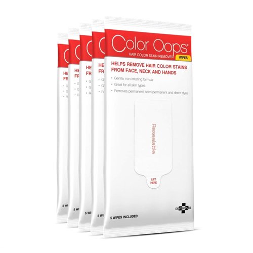 Color Oops Hair Color Remover Wipes, 5 Count, Coconut Oil Base Quickly and Gently Removes Temporary, Semi-Permanent, & Permanent Hair Color Stains From Your Skin, Cruelty Free