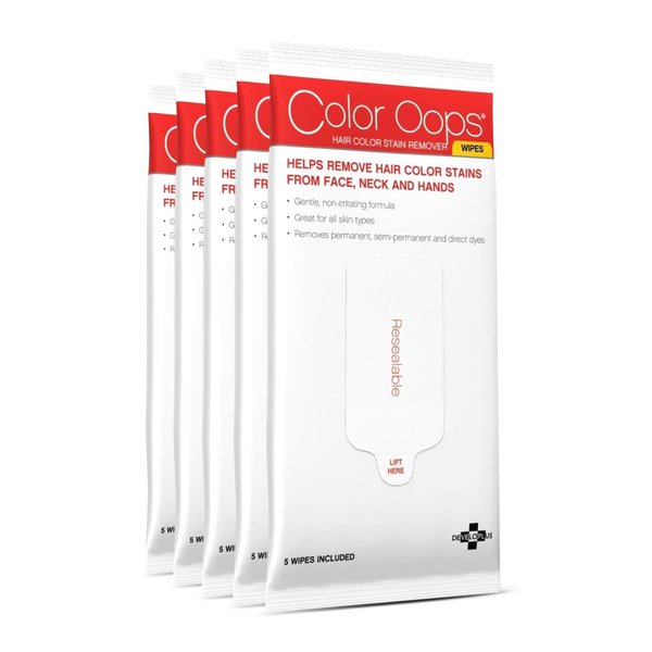 Color Oops Hair Color Remover Wipes, 5 Count, Coconut Oil Base Quickly and Gently Removes Temporary, Semi-Permanent, & Permanent Hair Color Stains From Your Skin, Cruelty Free