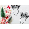Hying 2024 Happy New Year Feather Headbands Tiara for Women Man Kids, Silver Glitter Words Headwear Holiday Hair Hoops Accessories for Christmas 2024 New Year Eve Party Supplies