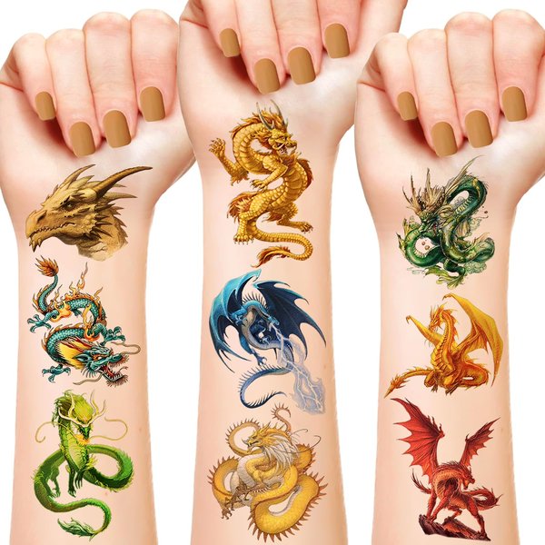 300PCS+24Sheets Dragon Party Favors Dragon Temporary Tattoos Dragon Party Favors Decorations for Kids Adults Dragon Birthday Party Supplies, Goodie Bag Fillers