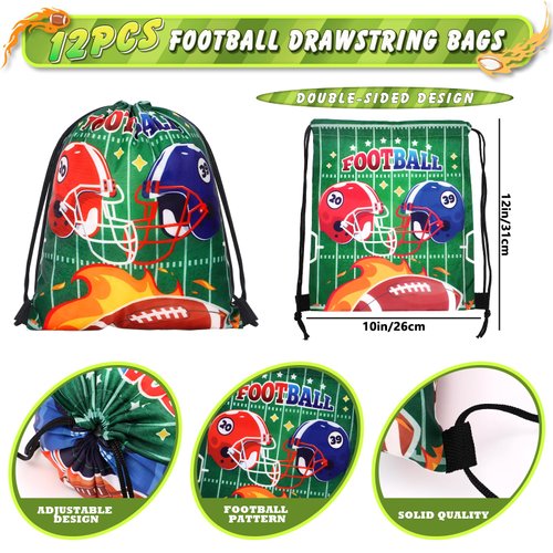 KELENO 12 Set Football Party Favors Sport Birthday Supplies Drawstring Backpack Silicone Bracelet Keychain Tattoo Sticker Toy Gift Boy Kid Goodie Bag Stuffers Classroom Reward Football Party Supplies
