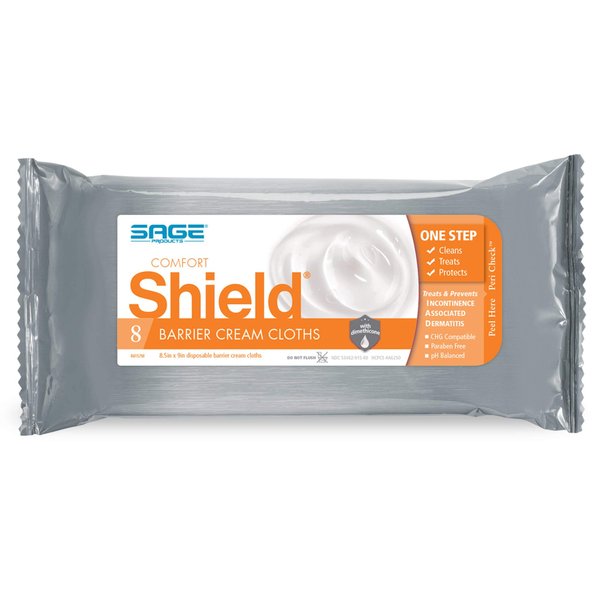 Sage 79051740 Barrier Cream Bath Wipe Comfort Shield 8.5 X 8.5 Inch Soft Pack Dimethicone 7905 Box Of 8