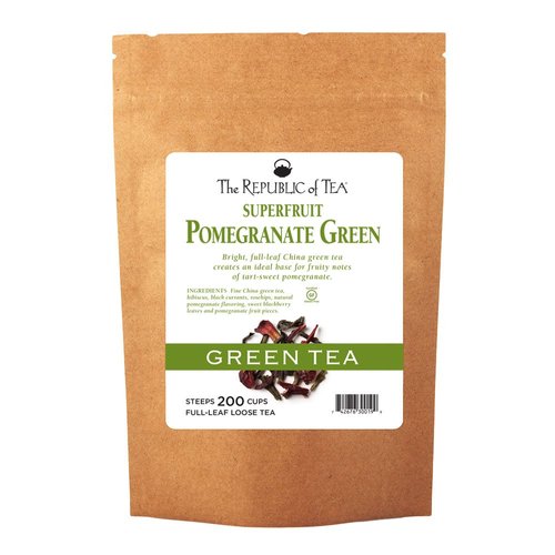 The Republic of Tea Pomegranate Superfruit Full-Leaf Loose Green Tea 1 lb Bulk Bag | Steeps 200 Cups