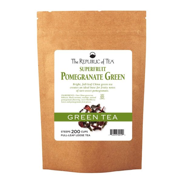 The Republic of Tea Pomegranate Superfruit Full-Leaf Loose Green Tea 1 lb Bulk Bag | Steeps 200 Cups