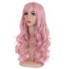 BERON Pink Wig Long Wavy Wig Lovely Pink Wig with Bangs for Women Candy Pink Wig Long Curly Wig Pink Synthetic Wig with Wig Cap