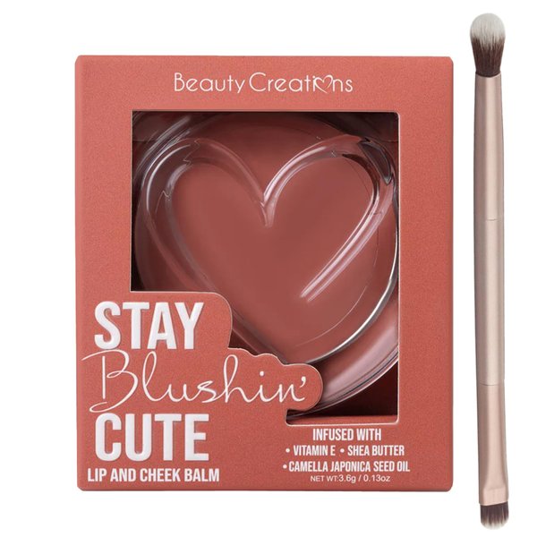 Glam Lux Beauty Bundle, Beauty Creations Stay Blushing Cheek Balm Cream Blush w/Vitamin E Creamy Buildable Lightweight Natural Long Lasting w/Duo Eyeshadow Concealer Brush (1, Do't Say It Twice, 1)