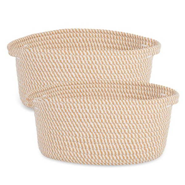Ladkew 2 Pieces Small Cotton Woven Rope Storage Baskets for Organizing,basket for gifting, Storage Bins，rope basket set