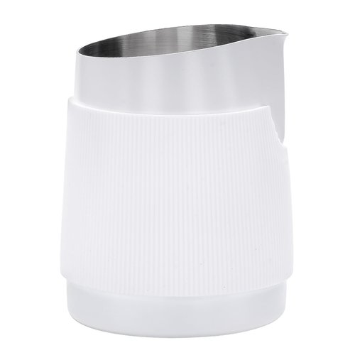 Normcore Handleless Milk Pitcher with Round Spout - Espresso Steaming Pitcher - 18/8 Stainless Steel Milk Frothing Jug - Premium Barista Tools - Non-stick coating White - 15.2 oz (450 ml)