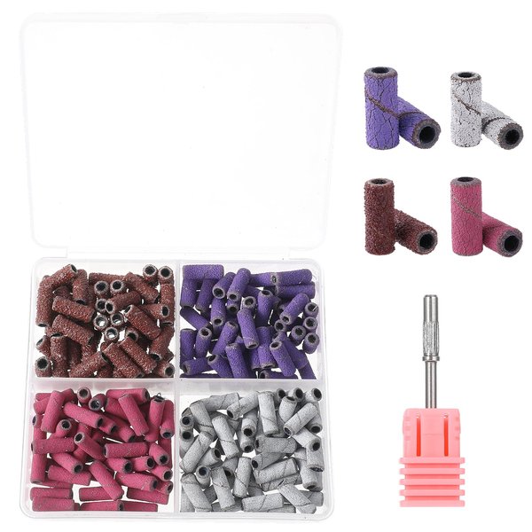 200Pcs Small Sanding Bands for Nail Drill, Mini Sanding Bands with 3.1mm Mandrel Drill Bits, 80/150/180/240 Grit Nail File Sanding Bands for Nails Polish, Manicures and Pedicure