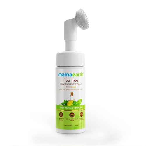 Mamaearth Tea Tree Foaming Face Wash with In-Built Brush | Gently Removes Excess Oil & Controls Acne & Pimples | Infused with Salicylic Acid | 5.07 Fl Oz (150ml)
