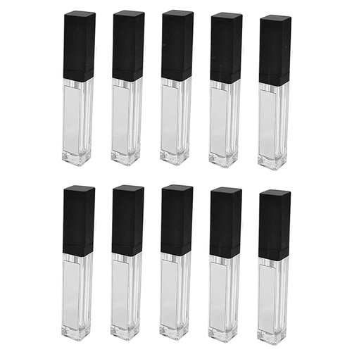 Healthcom 10 Pcs 7.5ml Square Clear Plastic Lip Gloss Tubes Vials with Mirror LED Light Lip Glaze Tube Bottles Empty Refillable Makeup Lipstick Tube DIY Cosmetic Container Travel for Woman Girl(Black)