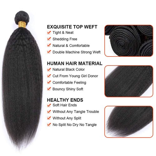 ADOIFAIR Kinky Straight Bundles Human Hair 16 18 20 Inch 100% Unprocessed 10A Brazilian Yaki Straight Human Hair 3 Bundles Remy Hair Extensions For Black Women 300g Natural Color