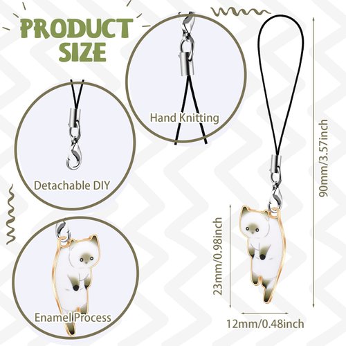 Yinkin 6 Pieces Cat Charm for Mobile Phone, Kawaii Charms Strap, Cute Hanging Cat for Backpack, Wallet, Keychain Pendant