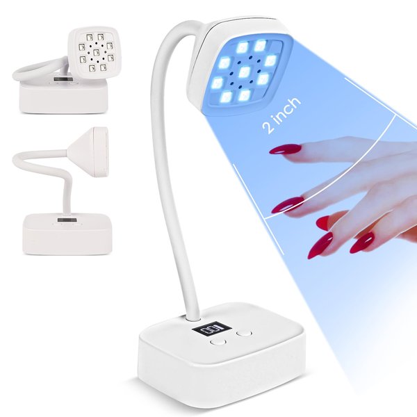 LED Mini UV Nail Lamp with Auto Sensor, Gel Nail Quick Dry Gooseneck UV Light for Nails, 27W Rechargeable Flash Cure Lamp 360° Adjustable Nail Dryer with 2 Timers, Home DIY and Salon Nail Decoration
