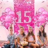 Pink 15th Birthday Decorations for Girls Boys Pink Happy 15th Birthday Door Cover Banner & 18Pcs Happy 15th Birthday Balloons Decorations for Hot Pink 15th Birthday Anniversary Party Supplies