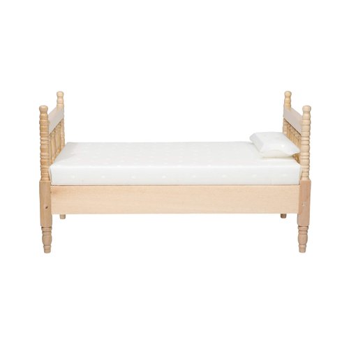 Dollhouse Furniture Small Bed Toy Set, Pillow, Realistic Bedroom Accessories for 6 inch Dolls, Wood Frame, 1/12 Scale