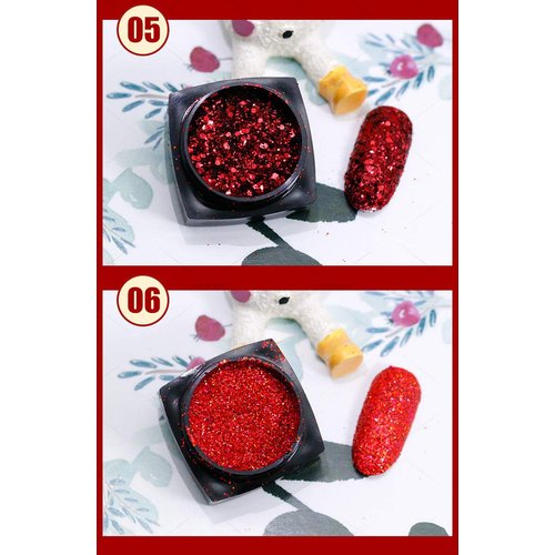 Nail Art Glitter Sequins New 2021 6 Boxes Red Crystal Diamond Nail Powder 3D Holographic Nail Art Powder Shiny Flakes Shine Shine Pigment Manicure Decorations for Nail Tips