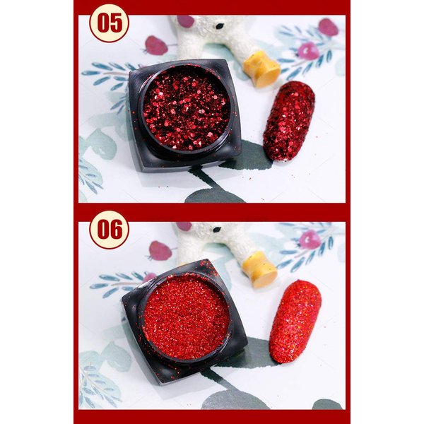 Nail Art Glitter Sequins New 2021 6 Boxes Red Crystal Diamond Nail Powder 3D Holographic Nail Art Powder Shiny Flakes Shine Shine Pigment Manicure Decorations for Nail Tips