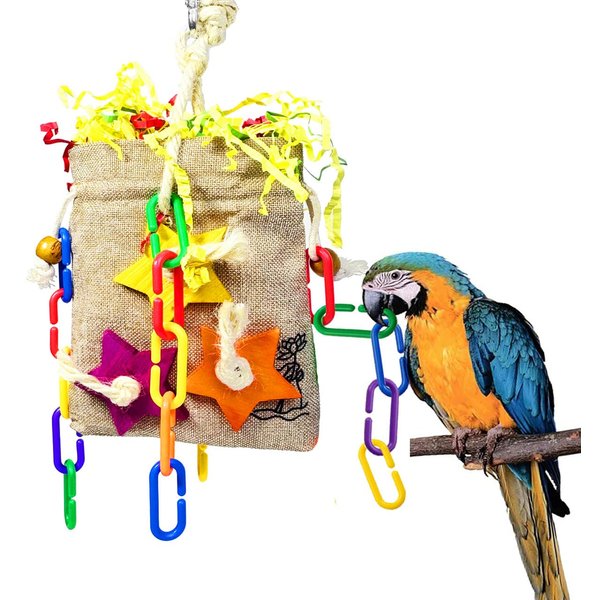 Hyamass Bird Chewing Toys, Foraging Shredder Bag Bird Toys, with Chain Link Wood Block of Chewable Toys for Small Medium Parrot Parakeet Conure Cockatiel Lovebird Budgie Finch