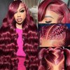 Lukymart 28 Inch Burgundy Lace Front Wigs Human Hair Body Wave 13x6 HD Transparent Lace Front Wigs Human Hair Pre Plucked 99j Burgundy Red Wine Glueless Human Hair Wigs for Women