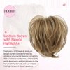 HOOJIH Messy Bun Hair Piece, Claw Clip in Straight Hair Bun 9 Inch Short Ponytail Extension with Bendable Metal Wire Hair Pieces for Women Fake Pony DIY Styles - Medium Brown with Blonde Highlights