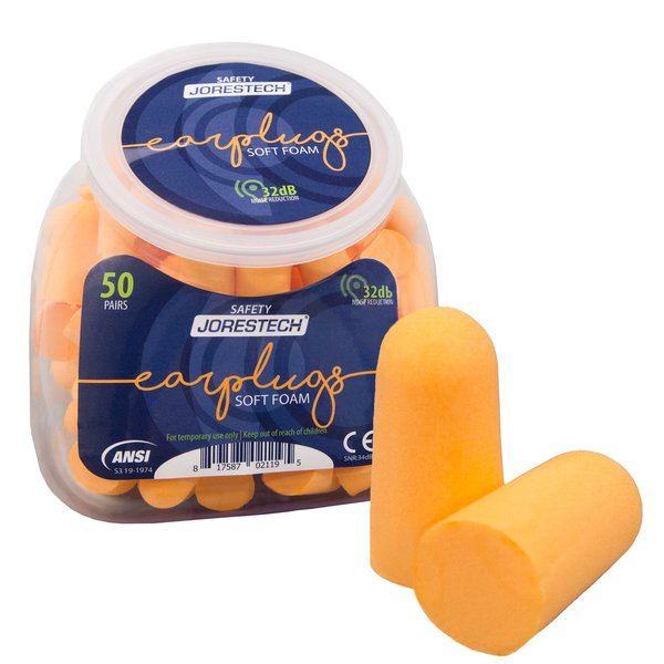 JORESTECH Safety Ultra Soft Foam Ear Plugs Orange Excellent for Noise Reduction 32dB NRR 34 dB SNR (50 Pair)