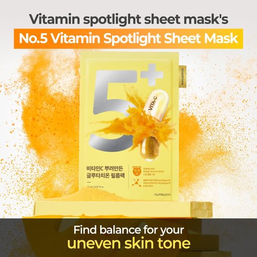 numbuzin No.5+ Vitamin Spotlight Sheet Mask 4ea | Niacinamide, Glutathione, Vitamin C Powder, 4ea/box