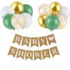 Baby Shower Banner Birthday Bunting with Sage Green White Gold Birthday Balloons Confetti Balloons for Home or Garden Birthday Party Decorations Supplies