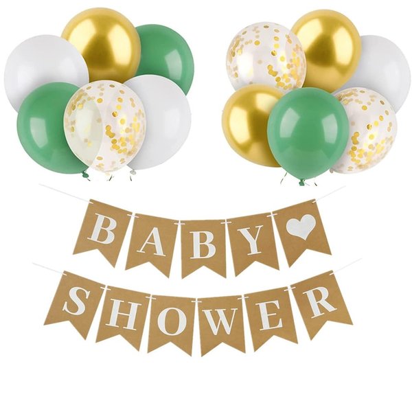 Baby Shower Banner Birthday Bunting with Sage Green White Gold Birthday Balloons Confetti Balloons for Home or Garden Birthday Party Decorations Supplies