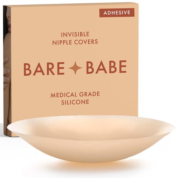 Bare Babe Reusable Silicone Nipple Covers - Waterproof, Nude, 4 Shades - Sticky Breast Stickers for Strapless Dress (Honey)