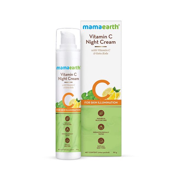 Mamaearth Vitamin C Night Cream for Skin Illumination | Overnight Damage Repair Moisturizer with Gotu Kola | Reduces Spots & Retains Skin's Glow | 1.76 Oz (50g)