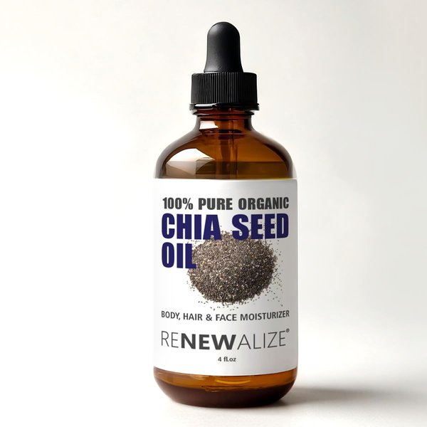 Renewalize ORGANIC CHIA SEED OIL Facial Moisturizer | 100 Percent Pure Unrefined Cold Pressed Anti Aging Facial Oils | High Linoleic for Oily or Dry Skin | 4 oz bottle