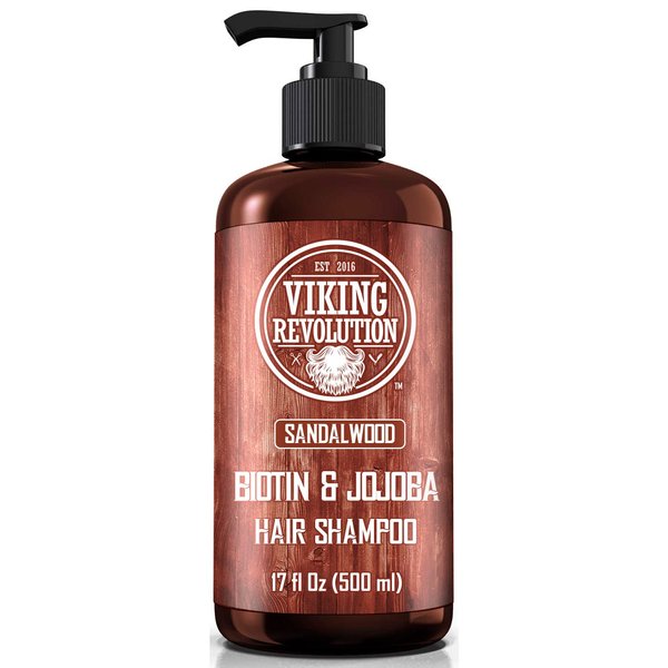 Viking Revolution Sandalwood Men's Shampoo with Biotin and Jojoba Oil - Men Shampoo Natural Hair Shampoo for Men with Vitamin B5 - Hair Loss Shampoo for Mens Shampoo for Thinning Hair (17 Oz)