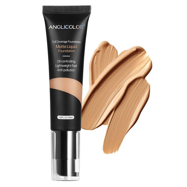 Anglicolor Matte Oil Control Concealer Foundation Flawless Soft Long Lasting Foundation Makeup,Waterproof Full Coverage Face Makeup Strong Concealer Foundation for Oily Acne Skin,1fl.oz (#105 Sand)