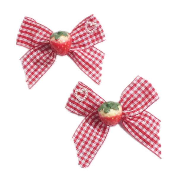 2 Pcs Cherry Strawberry Lolita Bow Hair Clip Sweet Cute Alligator Clips Barrettes Hair Decoration for Teen Girls Women
