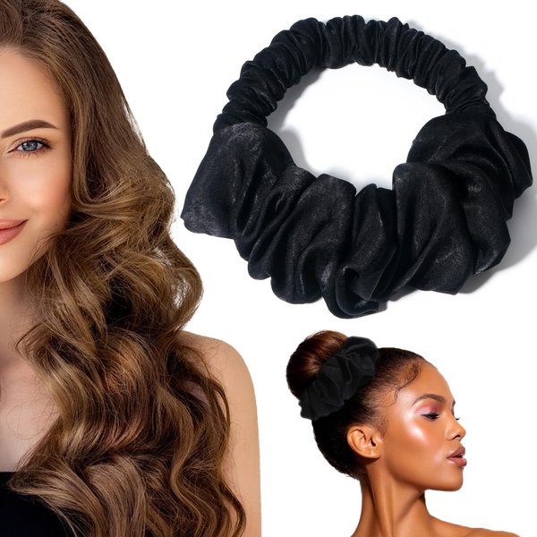 Heatless Hair Curler to Sleep In, Soft Heatless Curling Scrunchie, No Heat Curls for Long Hair, Soft Sleep Hair Roller for Sleep in Overnight Soft Sleep Headband (Black)