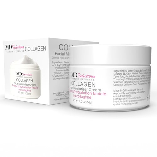 MD Selections Collagen Facial Cream, Face Moisturizer Cream for Dry Skin Vegan Anti Aging Crème d' hydratation faciale au collagène, Collagen Face Cream, 2 fl oz