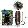 Yonlevres Credit Card Holder for Women RFID Wallet, Flower Cat Small Wallet Card Holder Wallets with Keychain Zipper, Floral Leather Print Credit Card Accordion Gift
