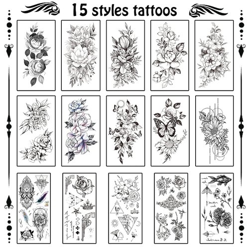 Cerlaza 56 Styles Temporary Tattoos for Women Adults, Fake Henna Tattoo Sleeves Semi Permanent Flower Tattoos Butterfly Stickers, Tatuajes Temporales Women Leg Makeup Waterproof