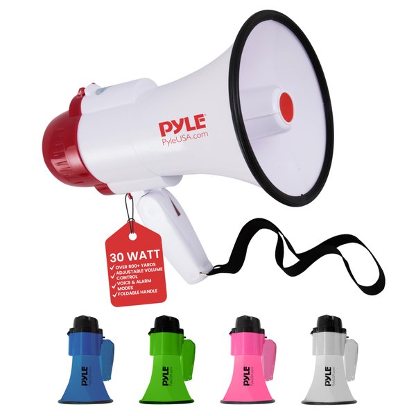 Pyle Megaphone Speaker Lightweight Bullhorn - Built-in Siren, Adjustable Volume Control and 800 Yard Range - PMP30