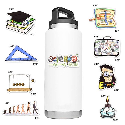 SUSIHI Science Stickers for Laptop School Stickers for Students Science Vinyl Stickers for Water Bottles Waterproof Stickers Bulk for Back to School （50Pcs）