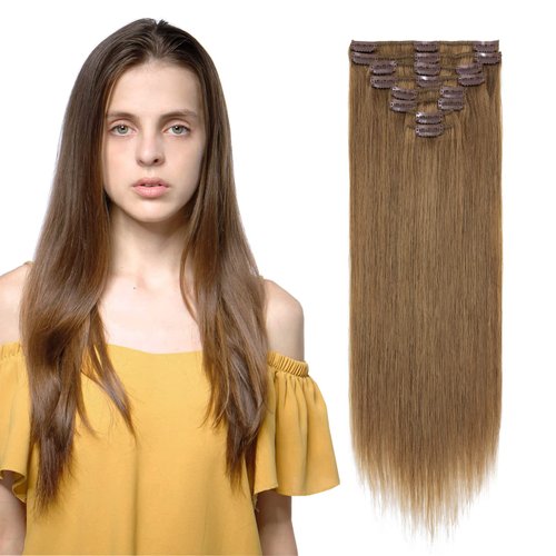 MY-LADY Clip In Hair Extensions 100% Real Human Hair 8 Inch 8pcs Remy Short Hair Extension Clip ins #6 Light Brown 65g Full Head Soft Natural Extension