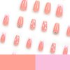 Hkanlre Medium Square Press on Nails Heart Fake Nails Tips Full Cover Pink Valentine's Day False Nails for Women and Girls 24PCS