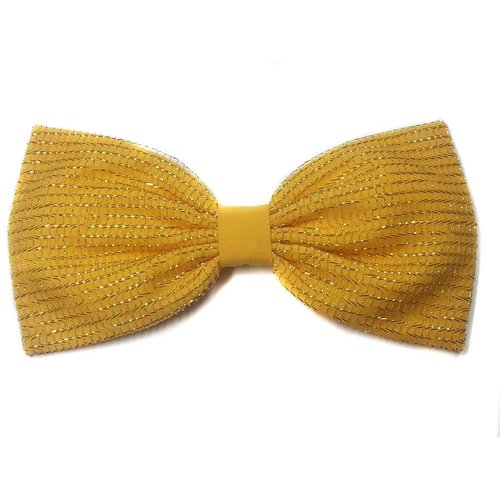 Yellow/gold Tulle Glitter Hair Bow-for Girls, for Teens, for Women (Barrette)