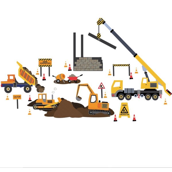 Construction Site Wall Decals Removable and Reusable Eco Friendly Construction Vehicle Wall Sticker!
