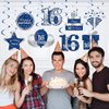 Blue Silver 16th Birthday Hanging Swirls Decorations for Boys, 16Pcs Happy 16 Year Old Birthday Foil Swirl Party Supplies, Sixteen Birthday Ceiling Hanging Decor